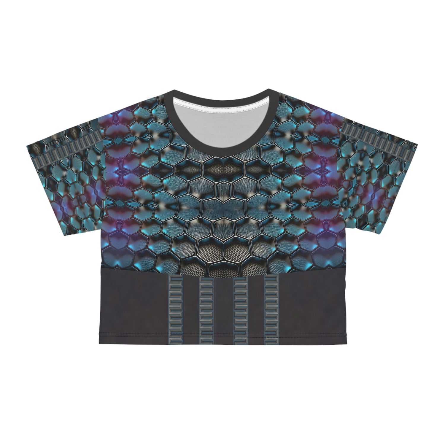 Teal Hexagon,Crop Tee (AOP) .