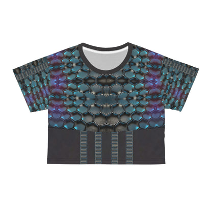 Teal Hexagon,Crop Tee (AOP) .