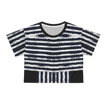 Crop Tee - White Scratch Lines Graphic Design T-Shirt