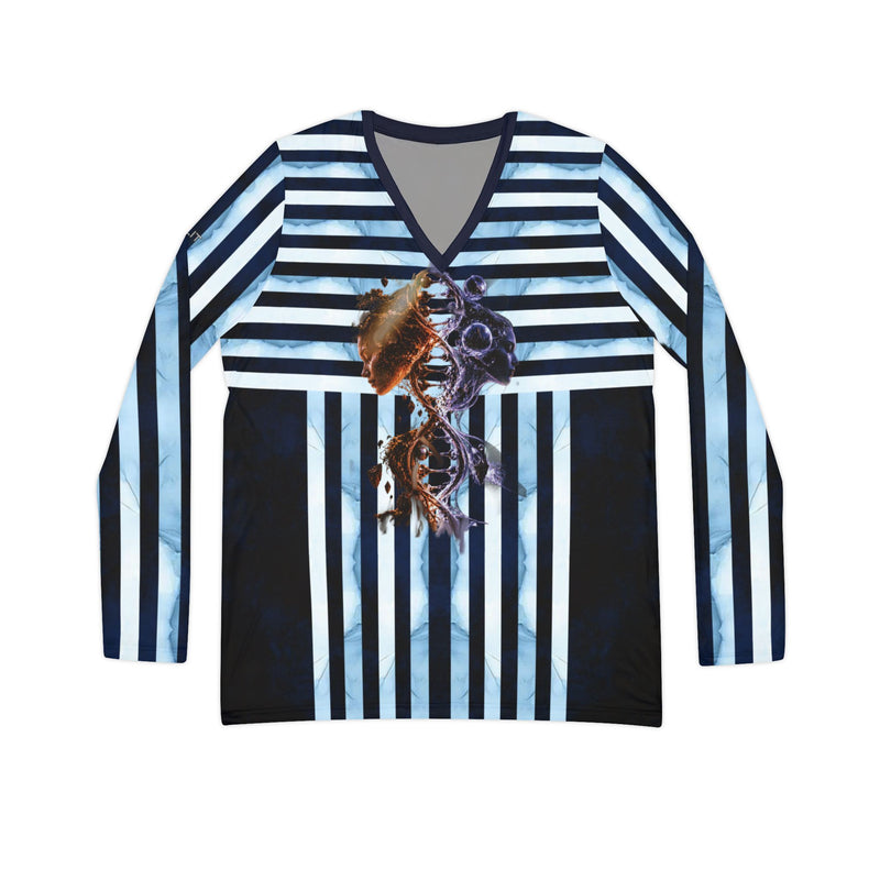 DNA Earth.Women's Long Sleeve V-neck Shirt (AOP)