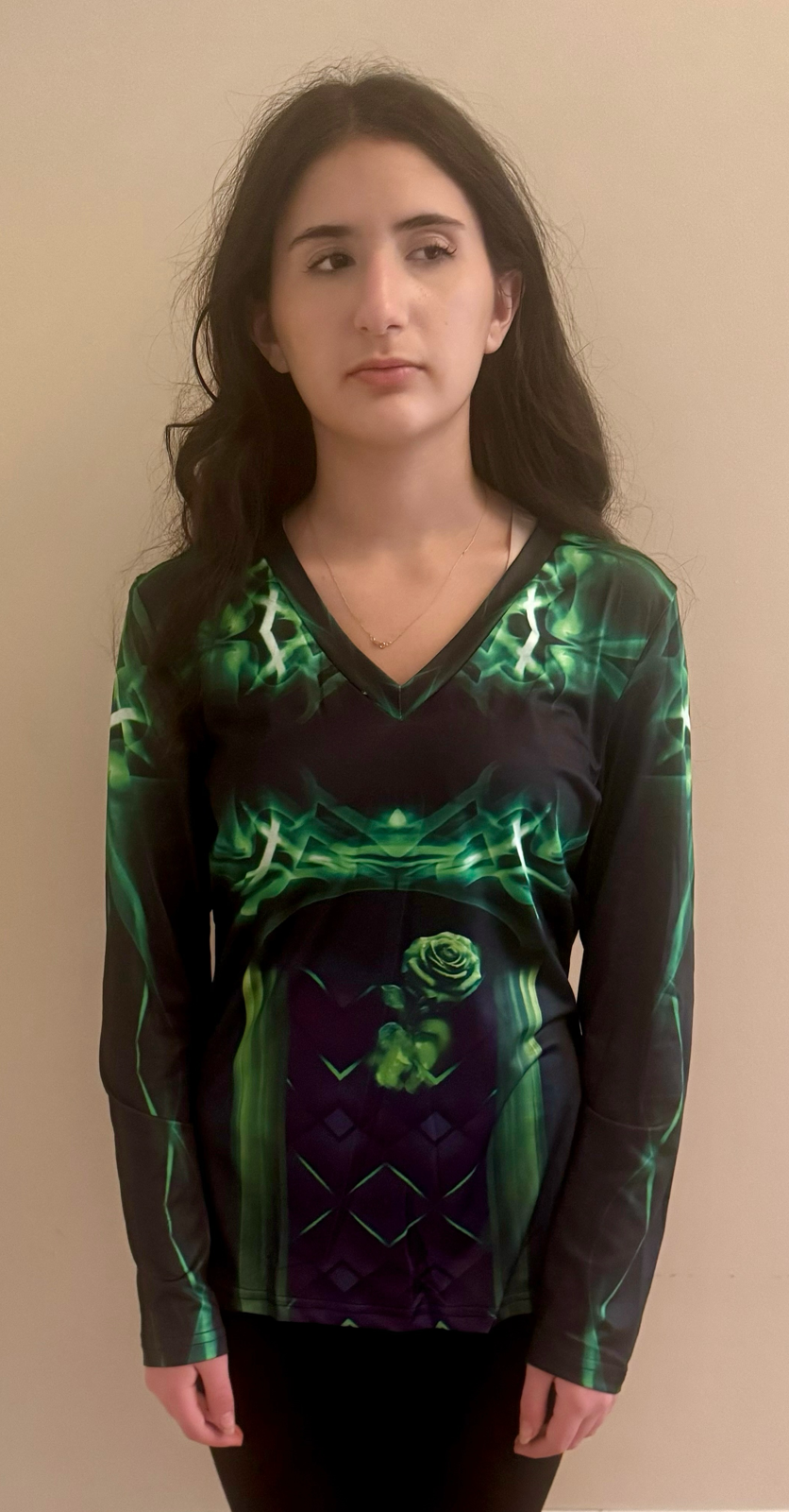 Green Rose,Style:V-neck,Long sleeve for Women