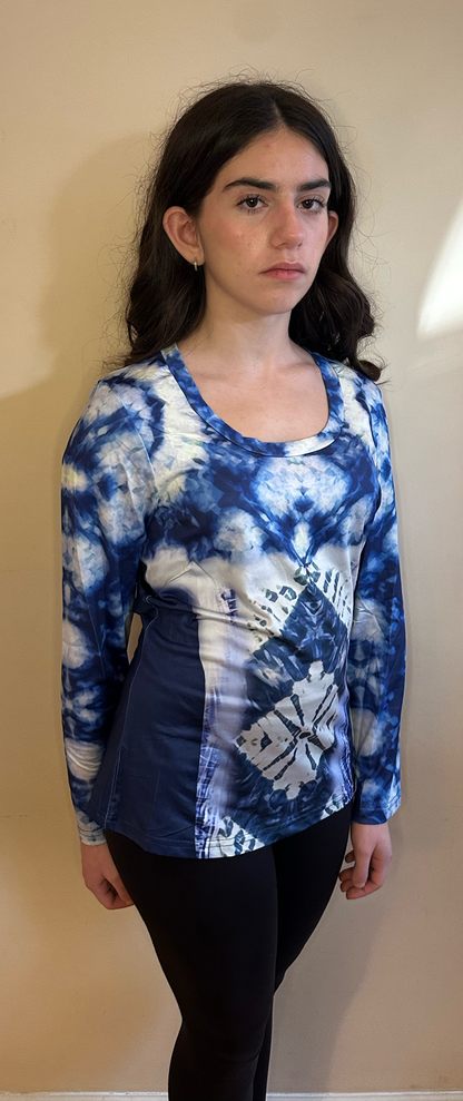 Blue tie dye,Style:O-neck,Long sleeve for Women