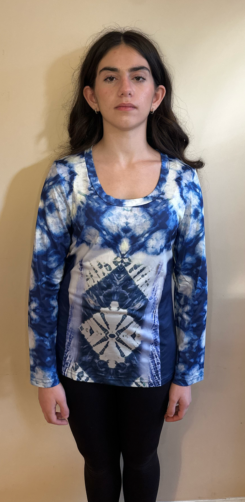 Blue tie dye,Style:O-neck,Long sleeve for Women