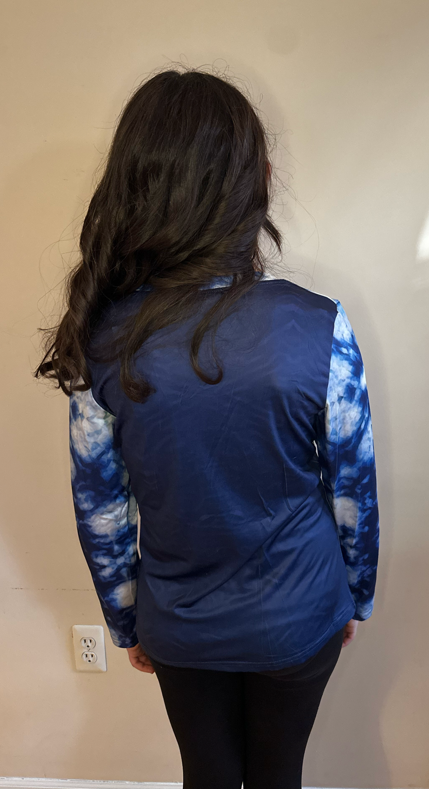 Blue tie dye,Style:O-neck,Long sleeve for Women