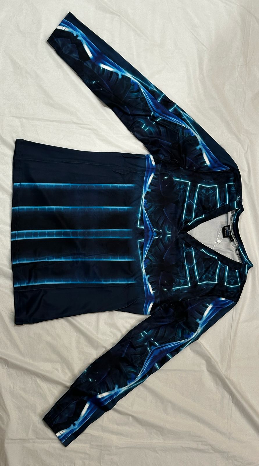 Blue leaf,Style:V-neck,Long sleeve for Women