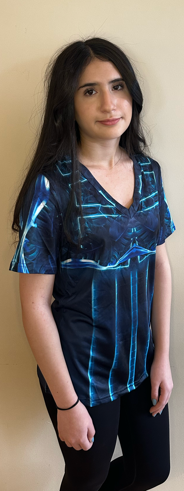 Blue leaf,Style:V-neck,Short sleeve for Women