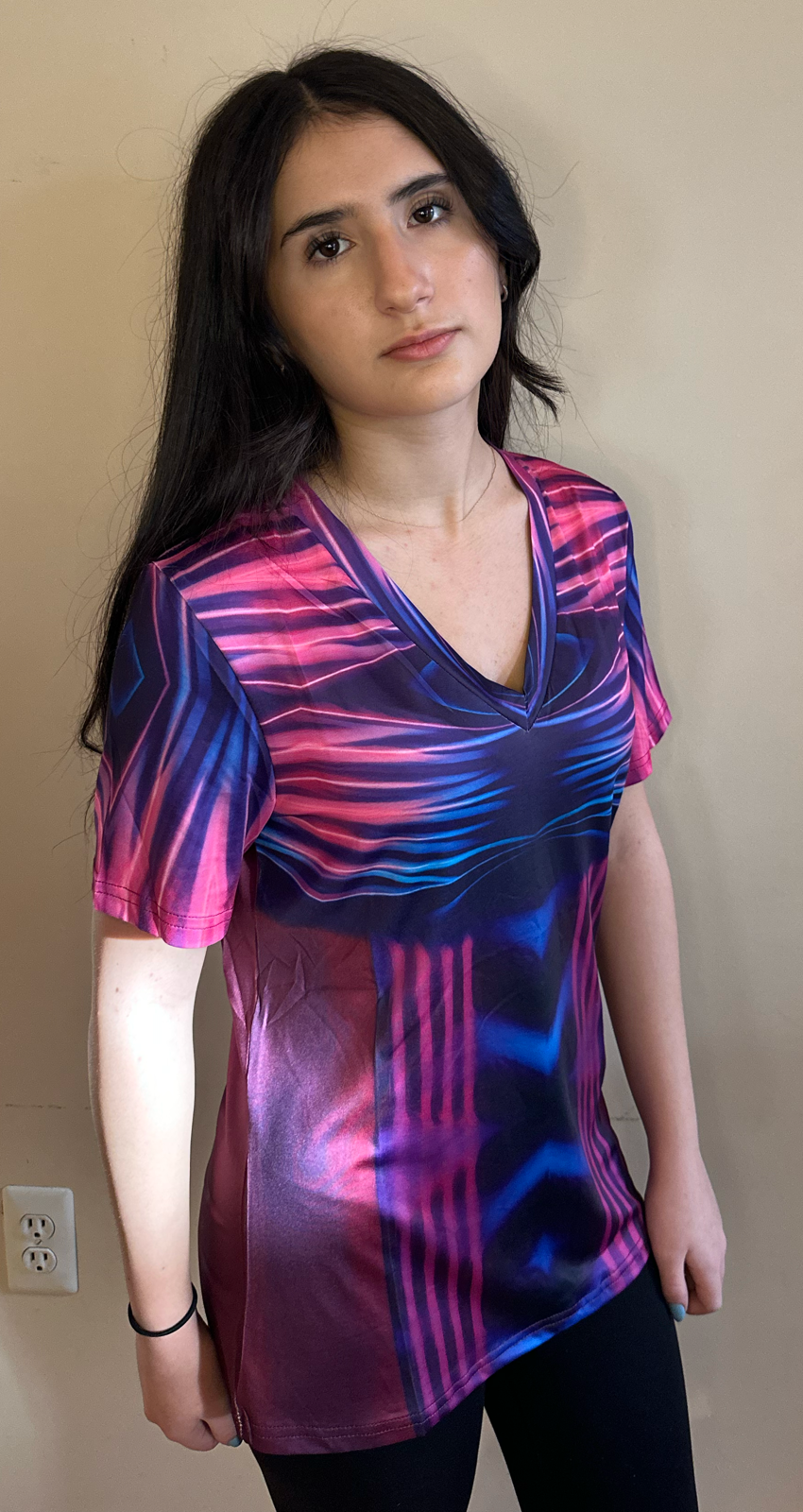 Pink Power,Style:V-neck,Short sleeve for Women