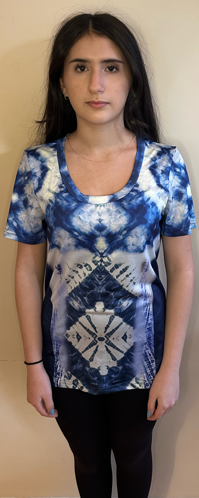 Blue tie dye,Style:O-neck,Short sleeve for Women