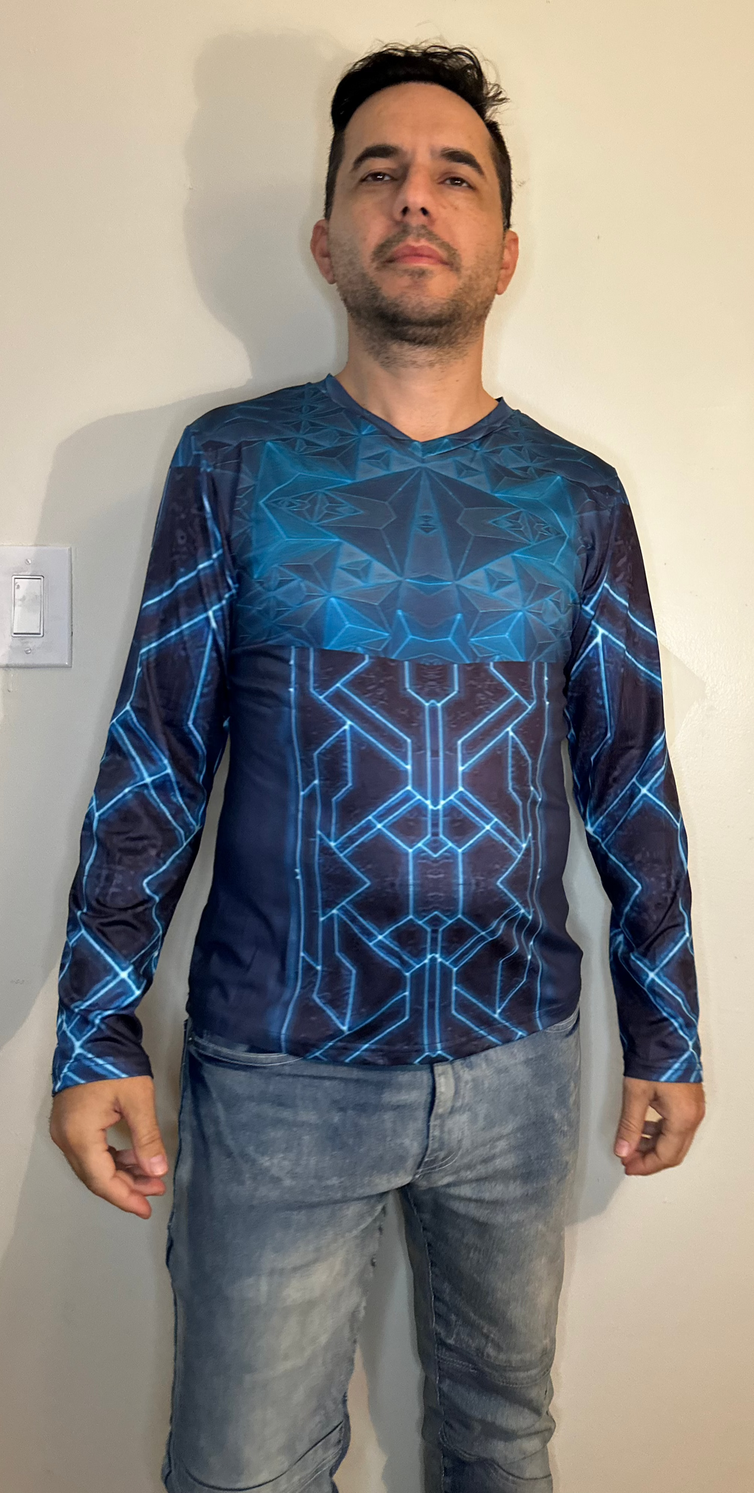 Teal Triangle,V-neck,Long sleeve for men