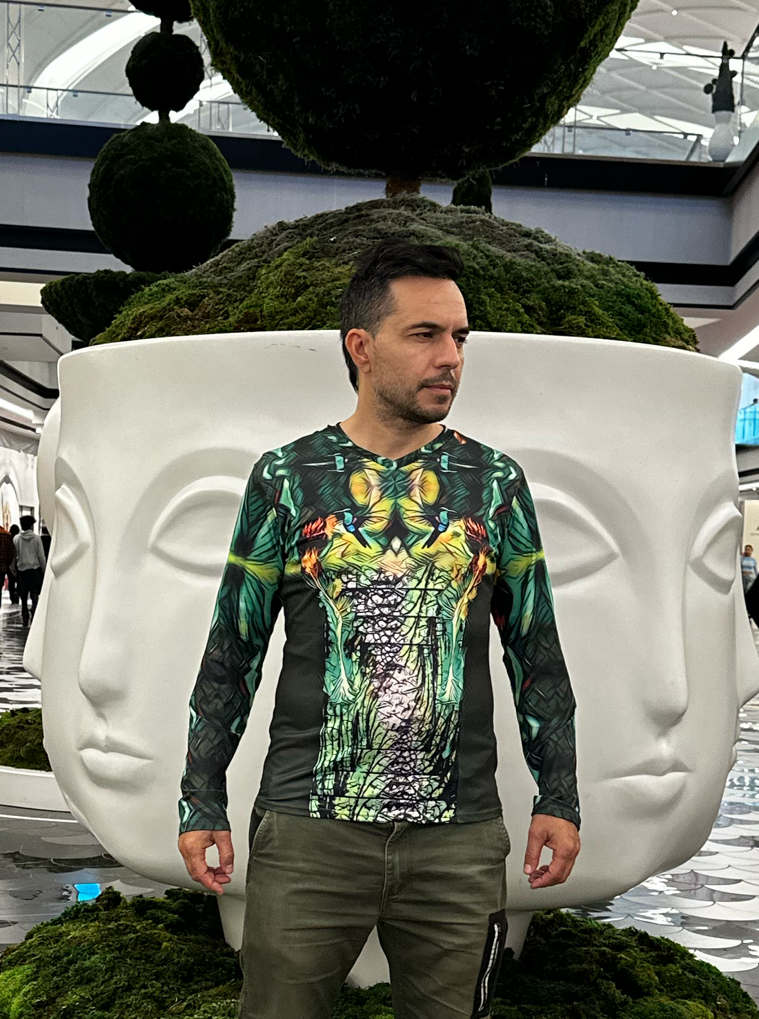 Fire Flower,V-neck,Long sleeve for Men