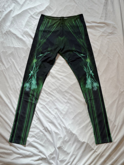 Emerald Green .Abstract Low-Rise Casual Leggings for Active Women