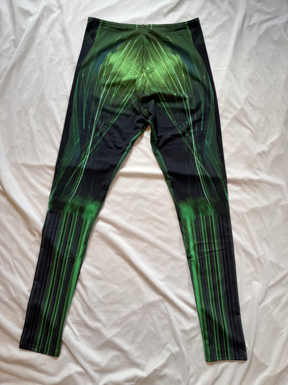 Emerald Green .Abstract Low-Rise Casual Leggings for Active Women