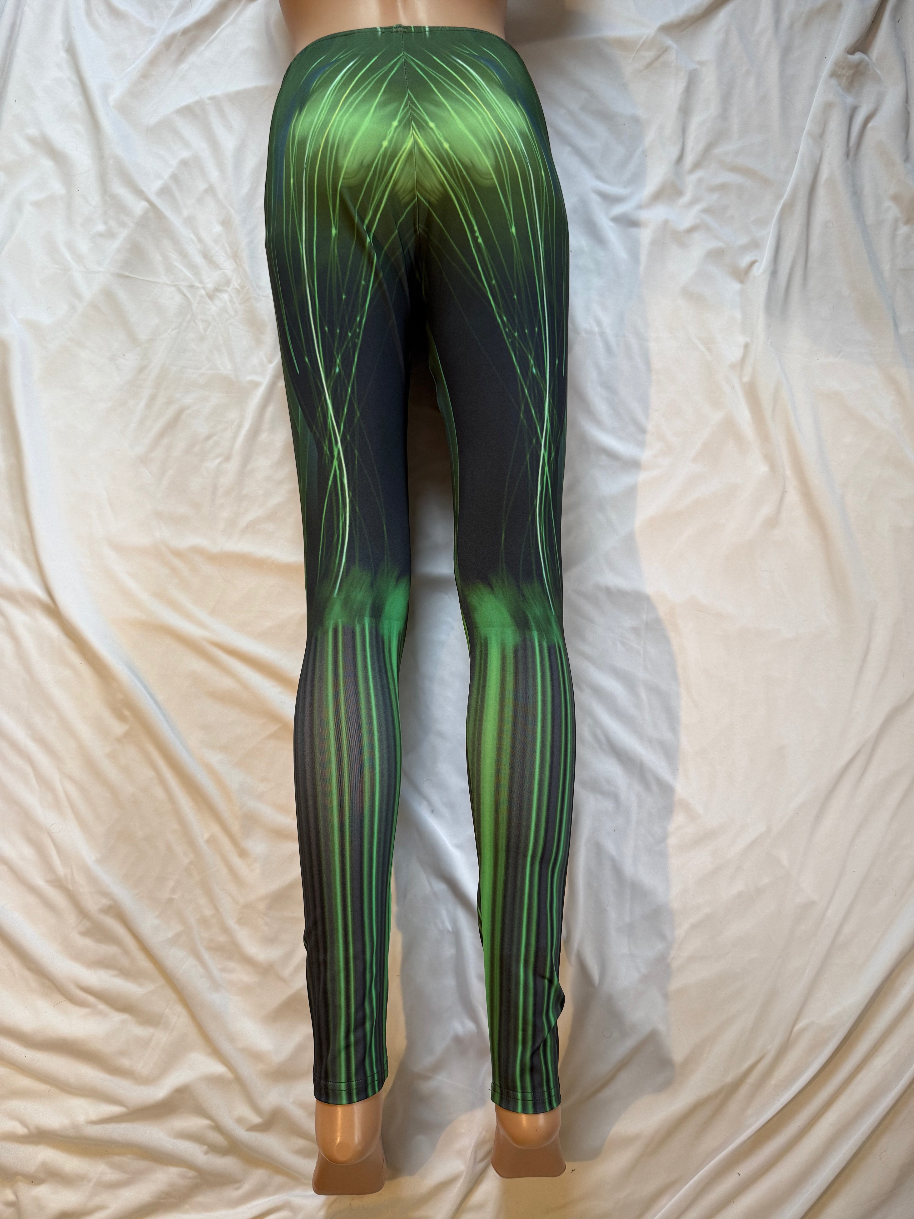 Emerald Green .Abstract Low-Rise Casual Leggings for Active Women