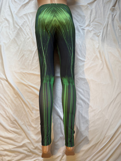 Emerald Green .Abstract Low-Rise Casual Leggings for Active Women