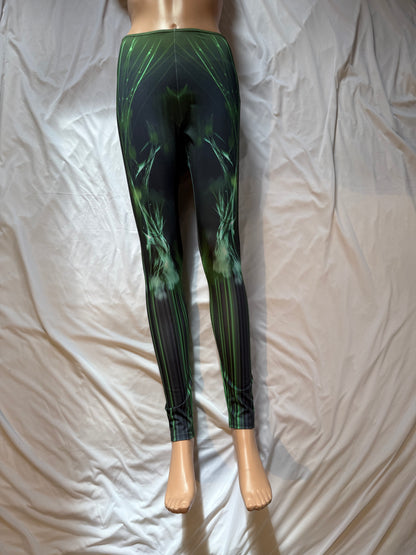 Emerald Green .Abstract Low-Rise Casual Leggings for Active Women