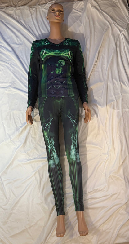 Emerald Green .Abstract Low-Rise Casual Leggings for Active Women