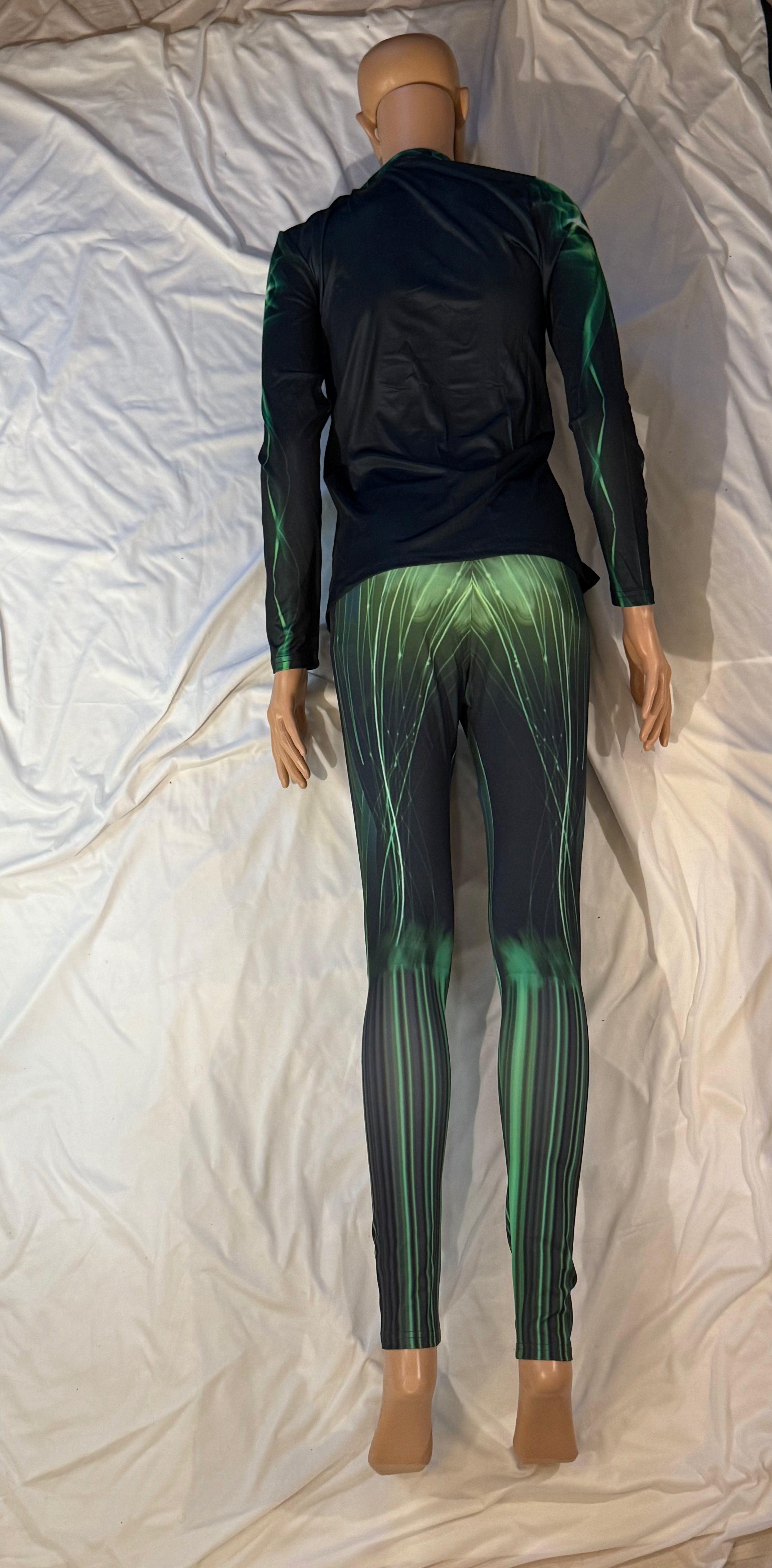 Emerald Green .Abstract Low-Rise Casual Leggings for Active Women
