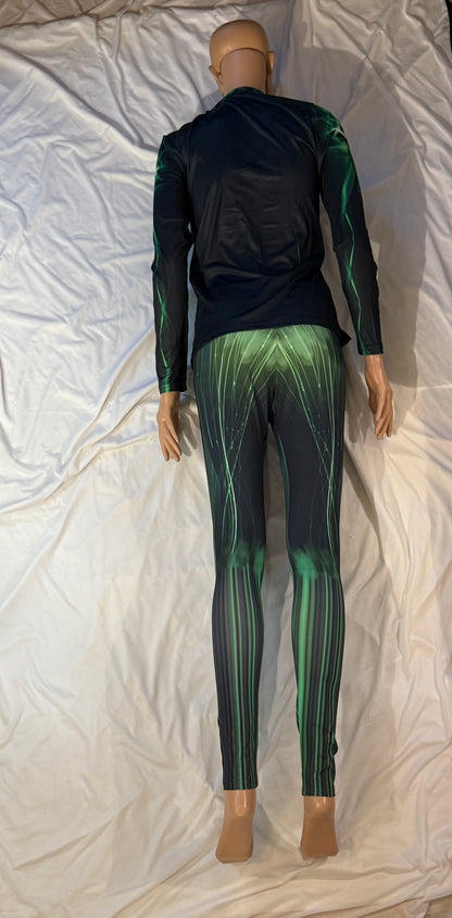 Emerald Green .Abstract Low-Rise Casual Leggings for Active Women