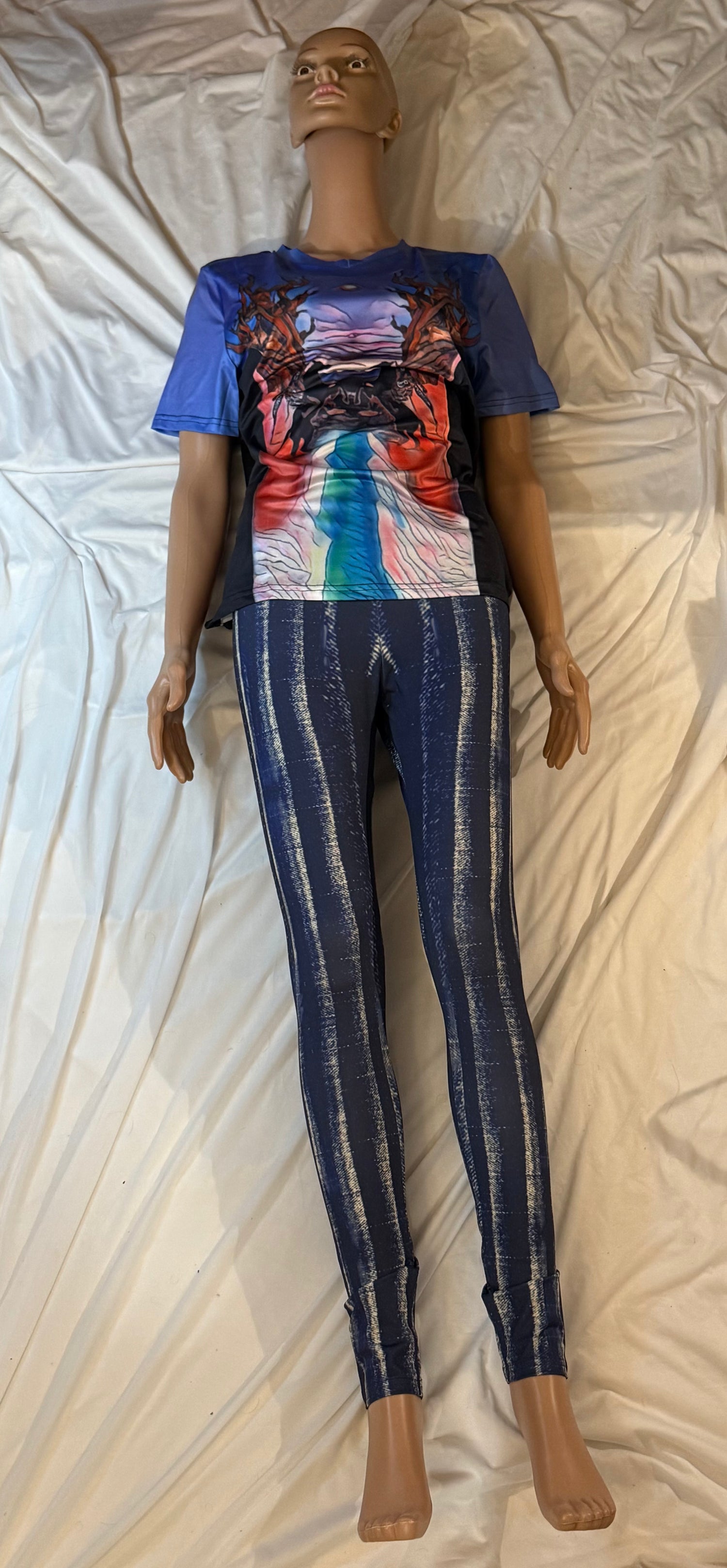 Blue tie dye jeans pattern,Women&