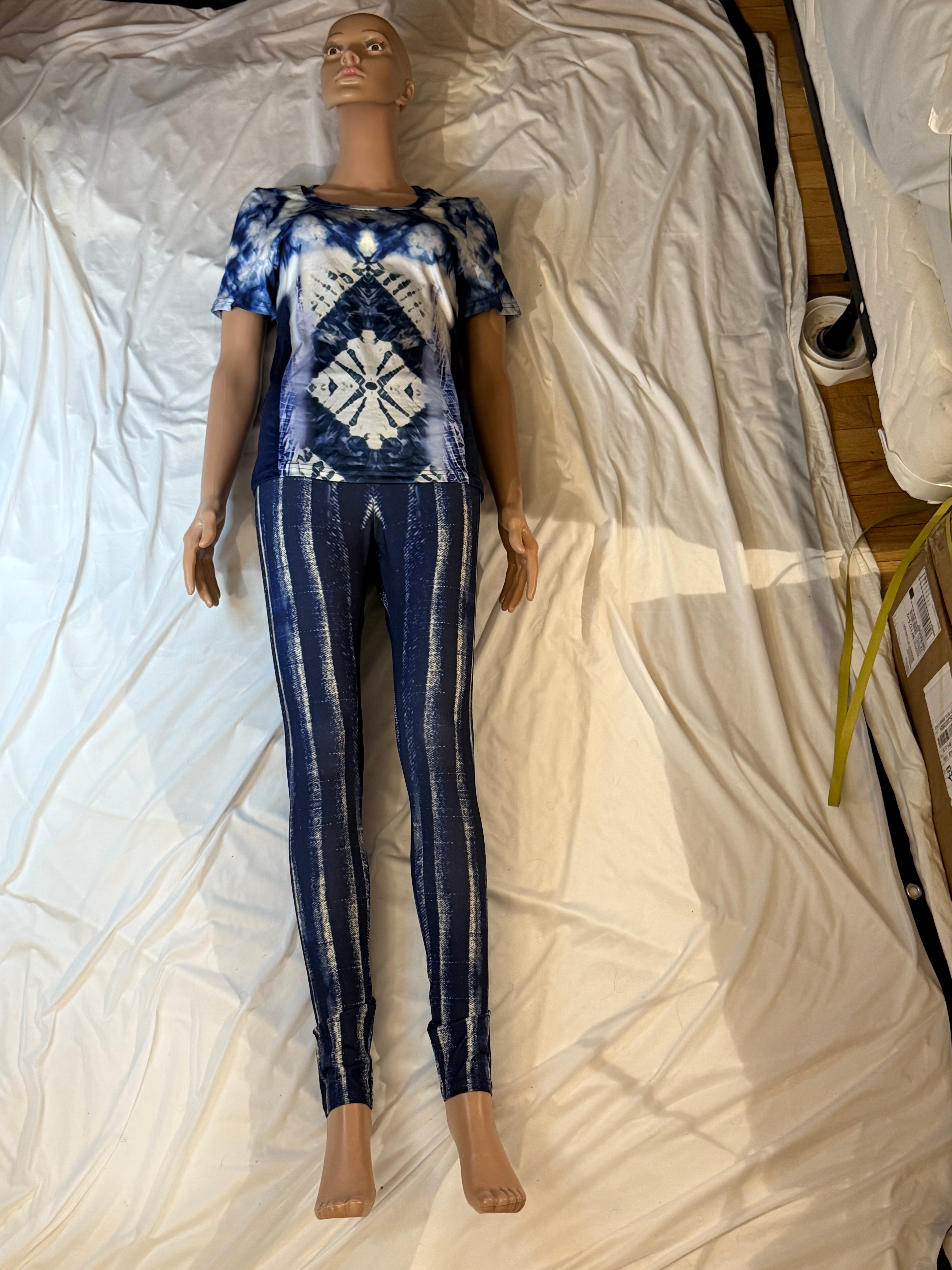 Blue tie dye jeans pattern,Women&