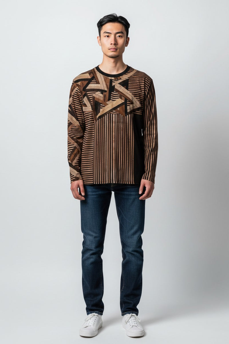 Wood.V-neck Long Sleeve Tee — Men's